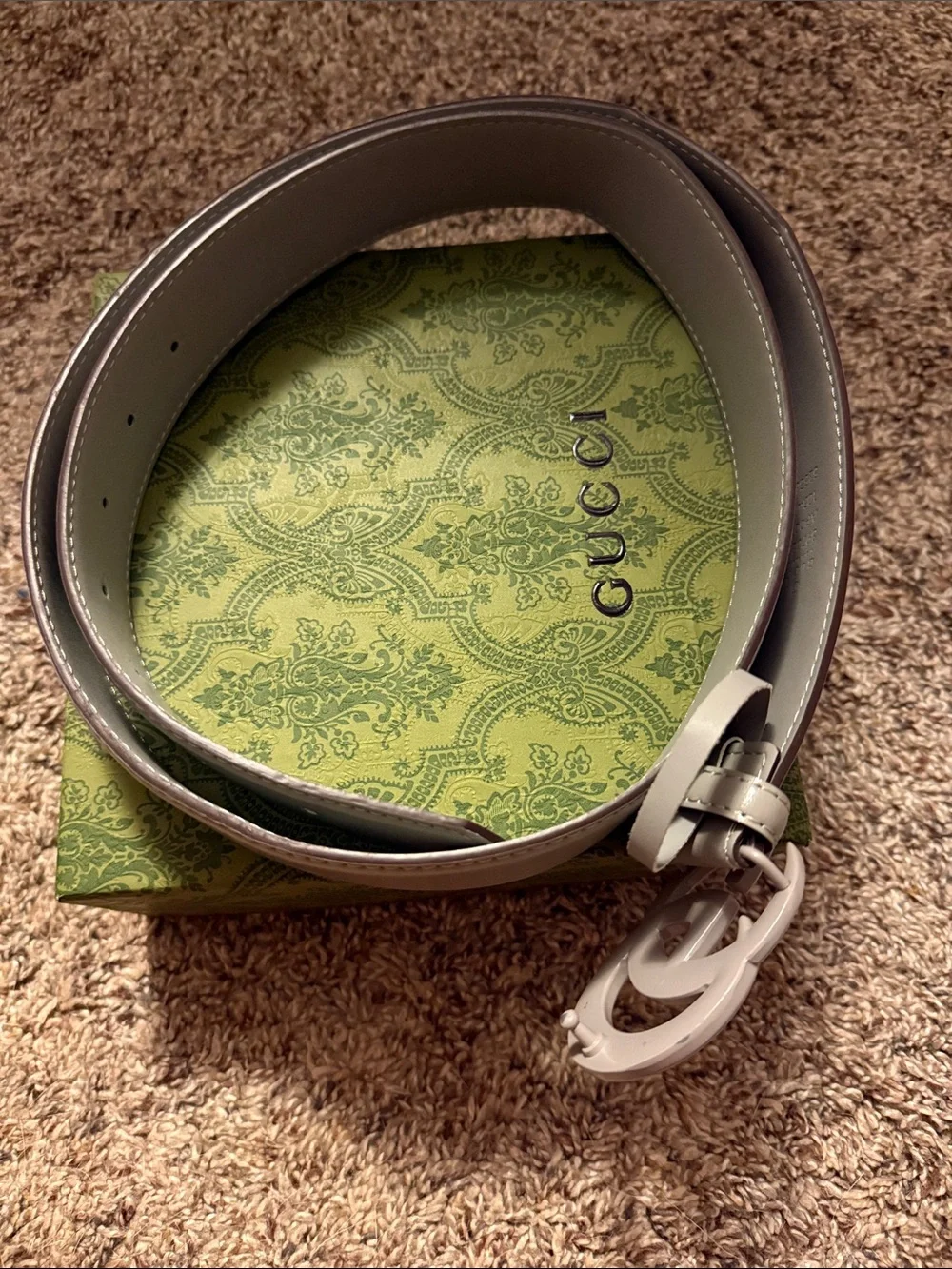 Gray Interlocking GG Gucci Buckle Leather Belt